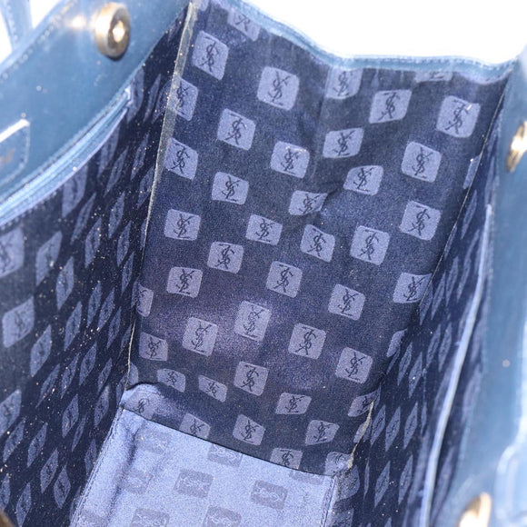 SAINT LAURENT Tote Bag Leather Navy Gold Auth 199687