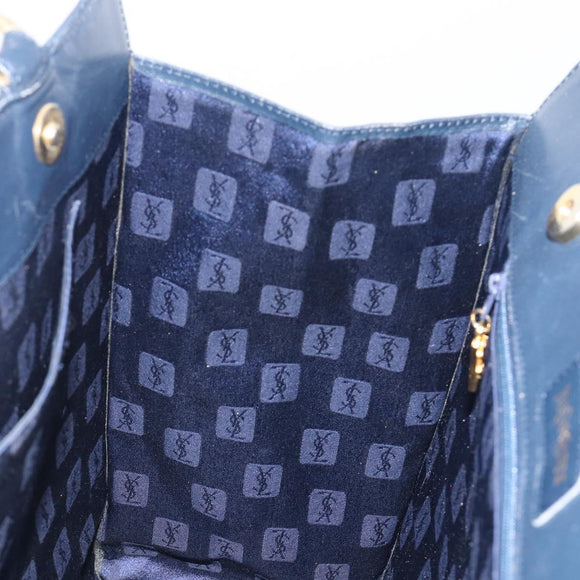 SAINT LAURENT Tote Bag Leather Navy Gold Auth 199687