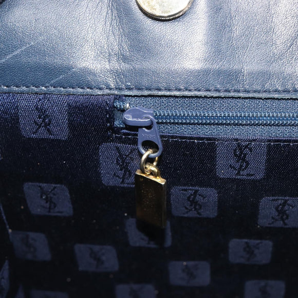 SAINT LAURENT Tote Bag Leather Navy Gold Auth 199687