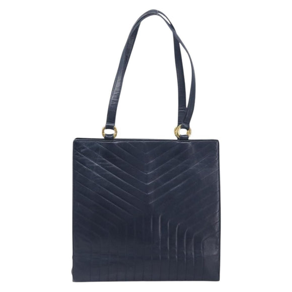 SAINT LAURENT Tote Bag Leather Navy Gold Auth 199687