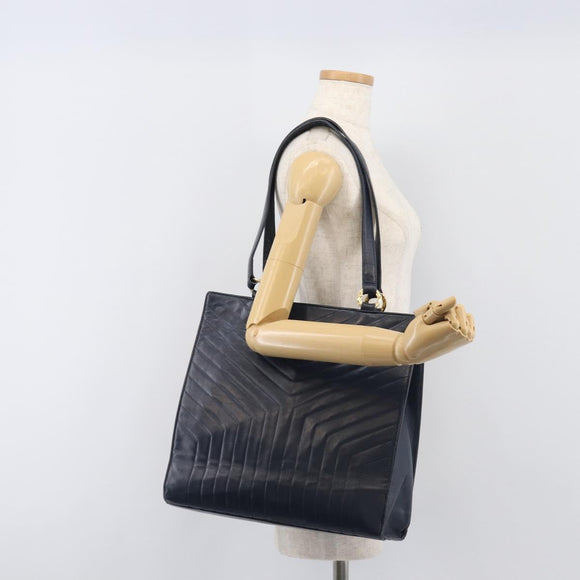 SAINT LAURENT Tote Bag Leather Navy Gold Auth 199687