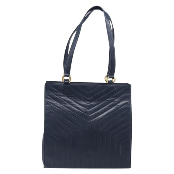SAINT LAURENT Tote Bag Leather Navy Gold Auth 199687
