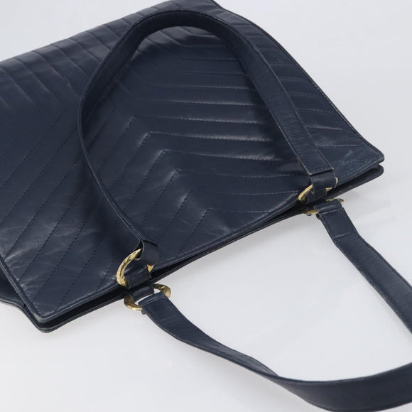 SAINT LAURENT Tote Bag Leather Navy Gold Auth 199687