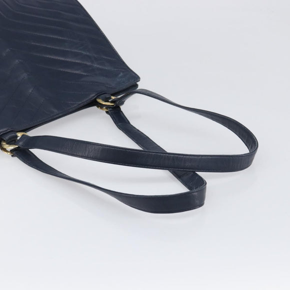 SAINT LAURENT Tote Bag Leather Navy Gold Auth 199687