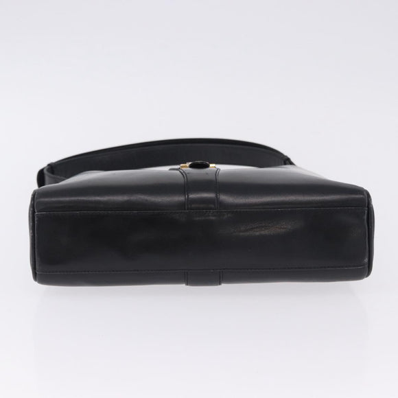 GUCCI Shoulder Bag Leather Black Gold Auth 199689