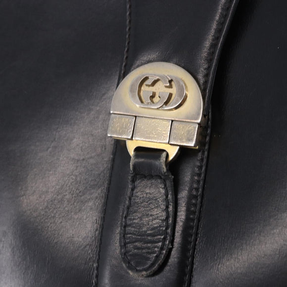GUCCI Shoulder Bag Leather Black Gold Auth 199689