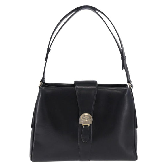 GUCCI Shoulder Bag Leather Black Gold Auth 199689