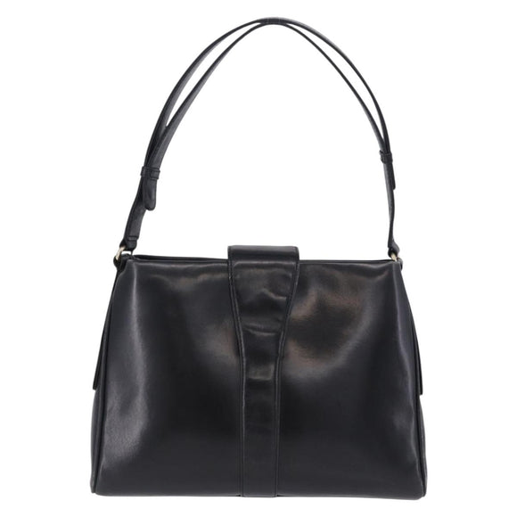 GUCCI Shoulder Bag Leather Black Gold Auth 199689
