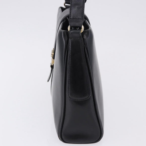 GUCCI Shoulder Bag Leather Black Gold Auth 199689