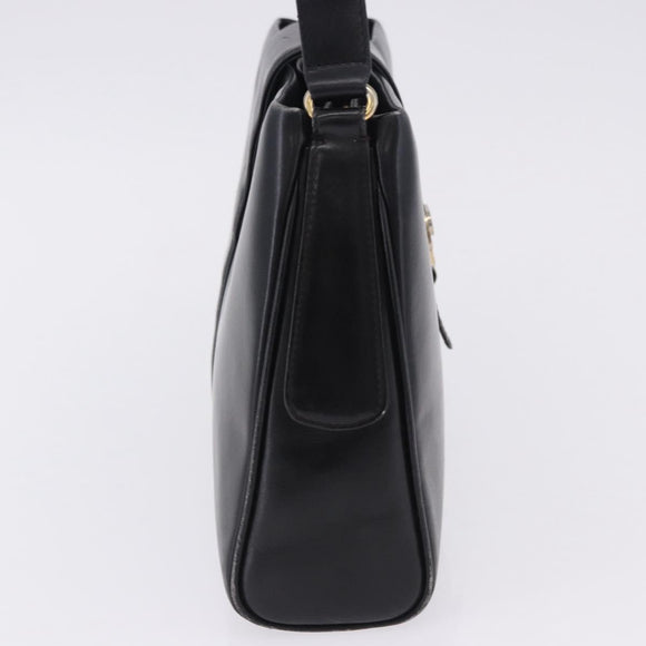 GUCCI Shoulder Bag Leather Black Gold Auth 199689