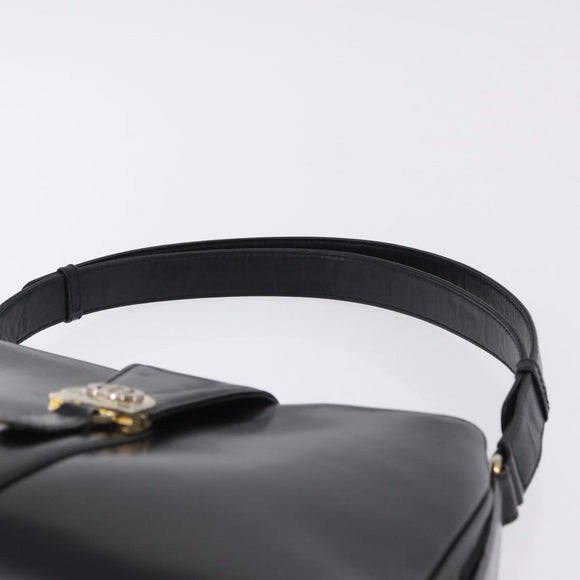 GUCCI Shoulder Bag Leather Black Gold Auth 199689