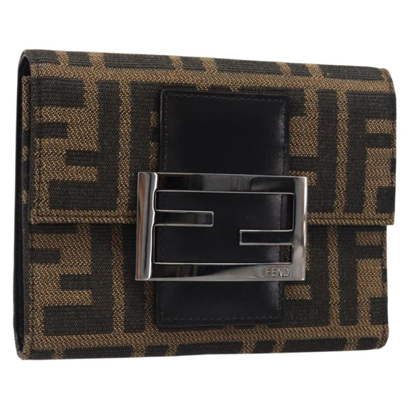 FENDI Zucca Canvas Mamma Baguette Wallet Black Brown Auth 199693V