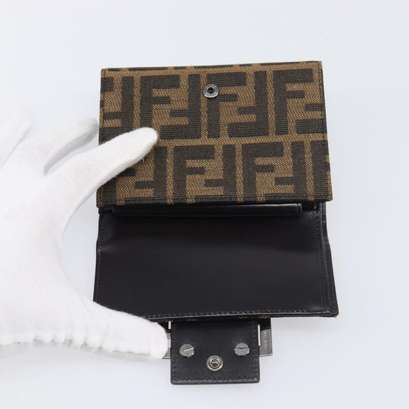FENDI Zucca Canvas Mamma Baguette Wallet Black Brown Auth 199693V