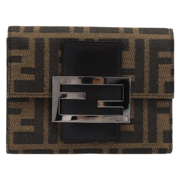 FENDI Zucca Canvas Mamma Baguette Wallet Black Brown Auth 199693V