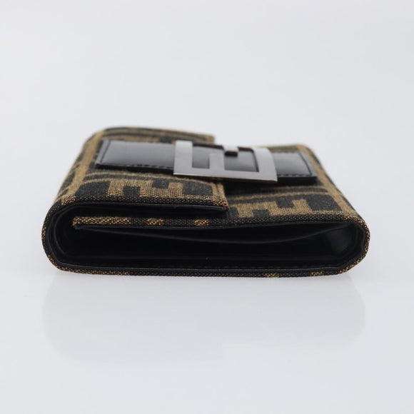 FENDI Zucca Canvas Mamma Baguette Wallet Black Brown Auth 199693V