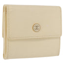 CHANEL Long Wallet Leather Ivory Gold CC Auth 199695A-1