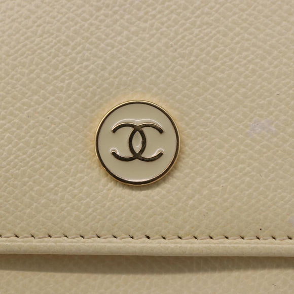 CHANEL Long Wallet Leather Ivory Gold CC Auth 199695A