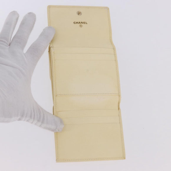 CHANEL Long Wallet Leather Ivory Gold CC Auth 199695A