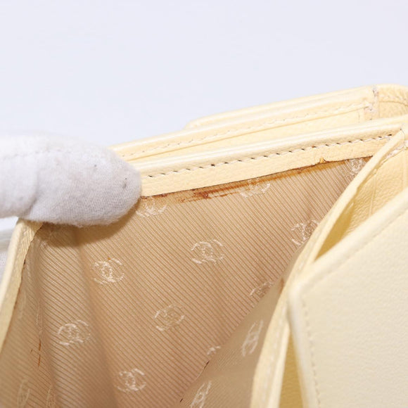 CHANEL Long Wallet Leather Ivory Gold CC Auth 199695A
