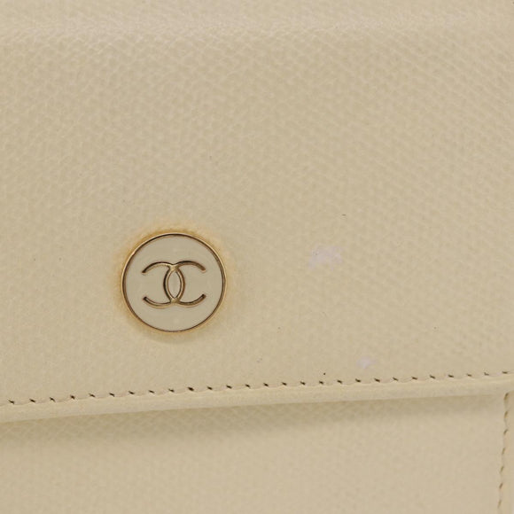 CHANEL Long Wallet Leather Ivory Gold CC Auth 199695A