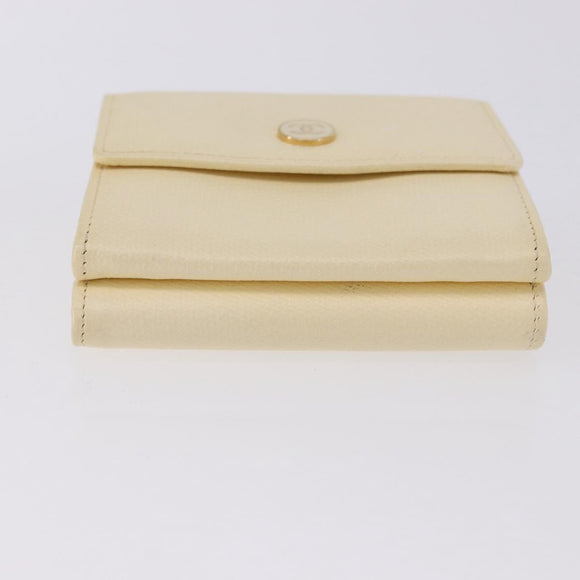 CHANEL Long Wallet Leather Ivory Gold CC Auth 199695A