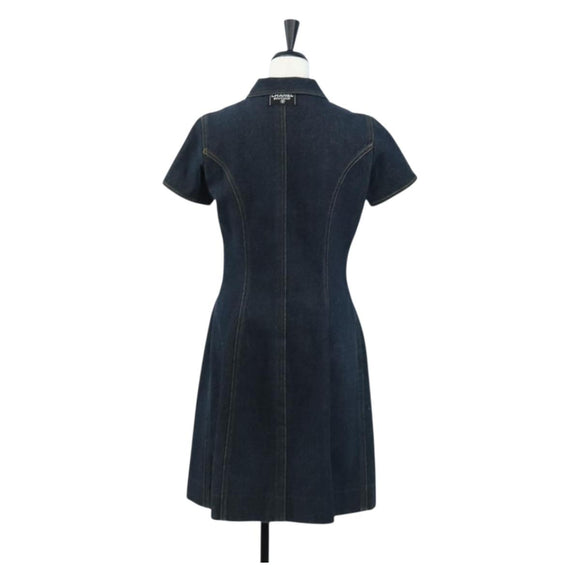 CHANEL One Piece Denim Blue Silver CC Auth 199698M