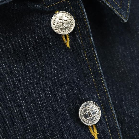 CHANEL One Piece Denim Blue Silver CC Auth 199698M