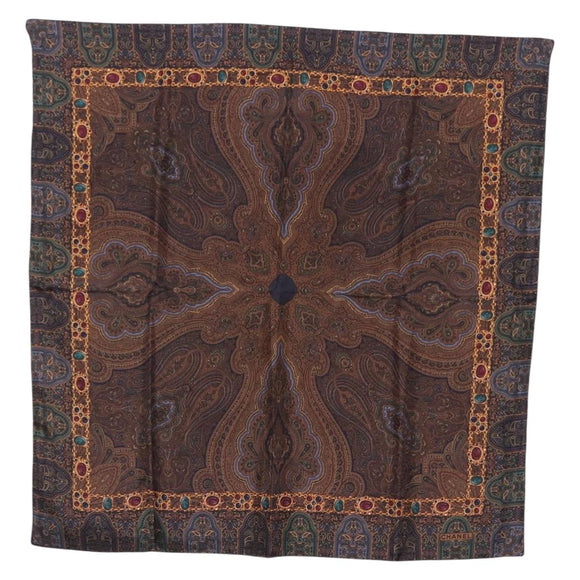 CHANEL Scarf Silk Brown CC Auth 199704M