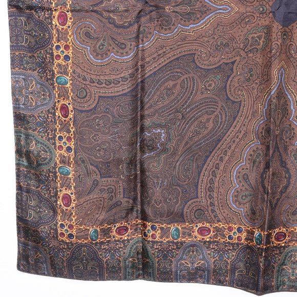 CHANEL Scarf Silk Brown CC Auth 199704M