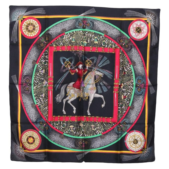 HERMES Carre 90 Scarf Silk Black Auth 199728M