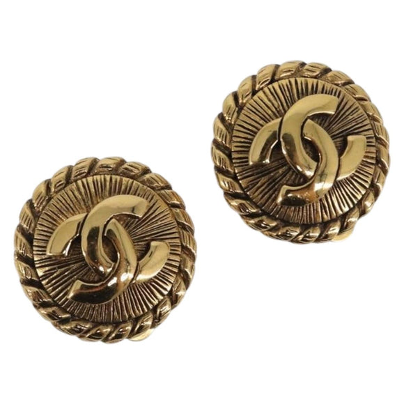 CHANEL Earring metal Gold Tone CC Auth 199736V