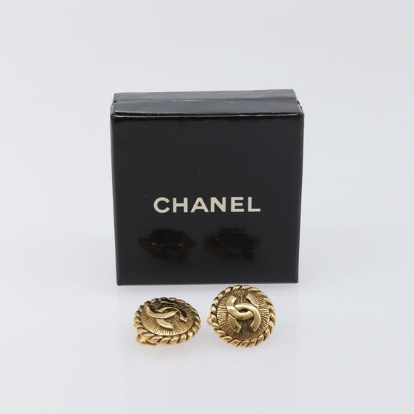 CHANEL Earring metal Gold Tone CC Auth 199736V
