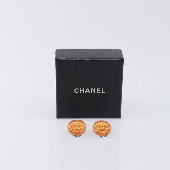 CHANEL Earring plastic Orange CC Auth 199737V
