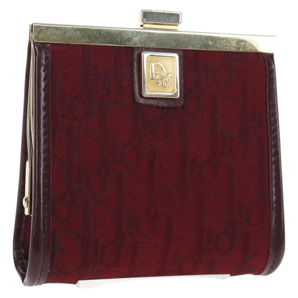Christian Dior Trotter Canvas Coin Purse Bordeaux Gold Auth 199784A