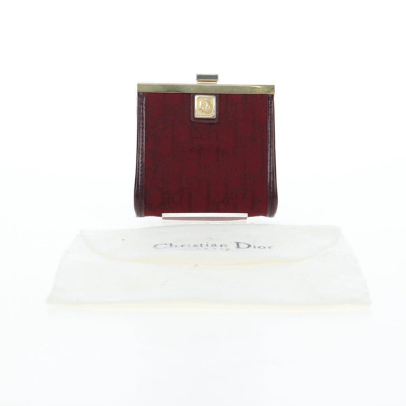 Christian Dior Trotter Canvas Coin Purse Bordeaux Gold Auth 199784A