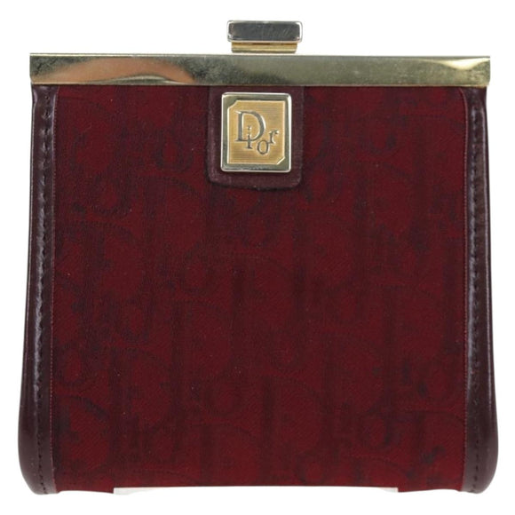 Christian Dior Trotter Canvas Coin Purse Bordeaux Gold Auth 199784A