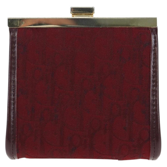 Christian Dior Trotter Canvas Coin Purse Bordeaux Gold Auth 199784A
