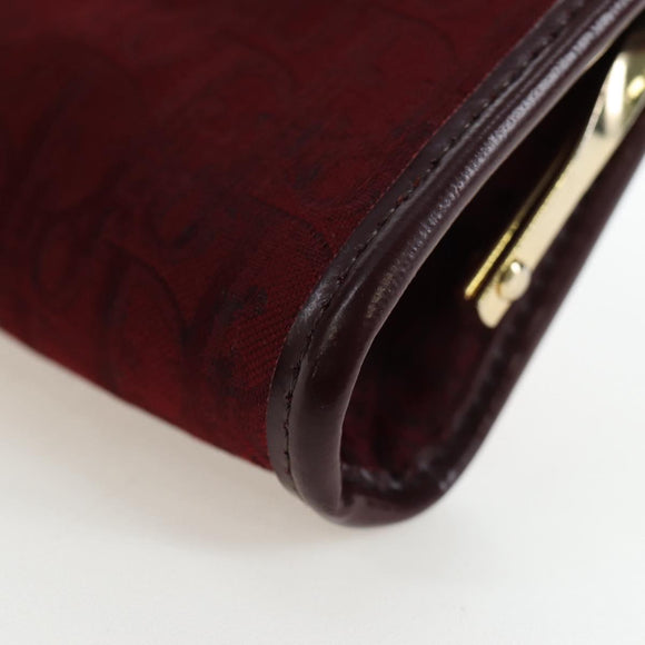 Christian Dior Trotter Canvas Coin Purse Bordeaux Gold Auth 199784A
