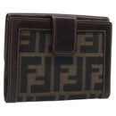 FENDI Zucca Canvas Wallet Black Brown Auth 199785A-1
