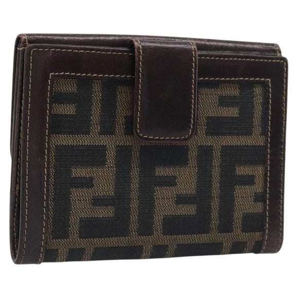 FENDI Zucca Canvas Wallet Black Brown Auth 199785A