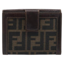FENDI Zucca Canvas Wallet Black Brown Auth 199785A-13
