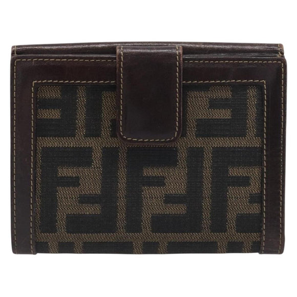 FENDI Zucca Canvas Wallet Black Brown Auth 199785A