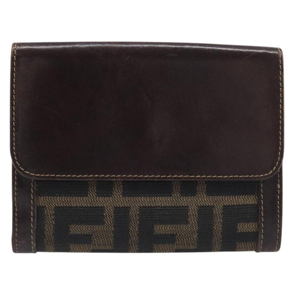 FENDI Zucca Canvas Wallet Black Brown Auth 199785A