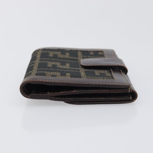 FENDI Zucca Canvas Wallet Black Brown Auth 199785A