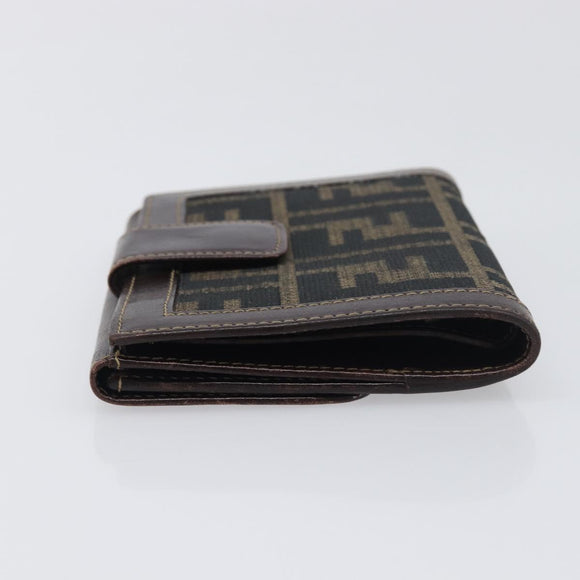 FENDI Zucca Canvas Wallet Black Brown Auth 199785A