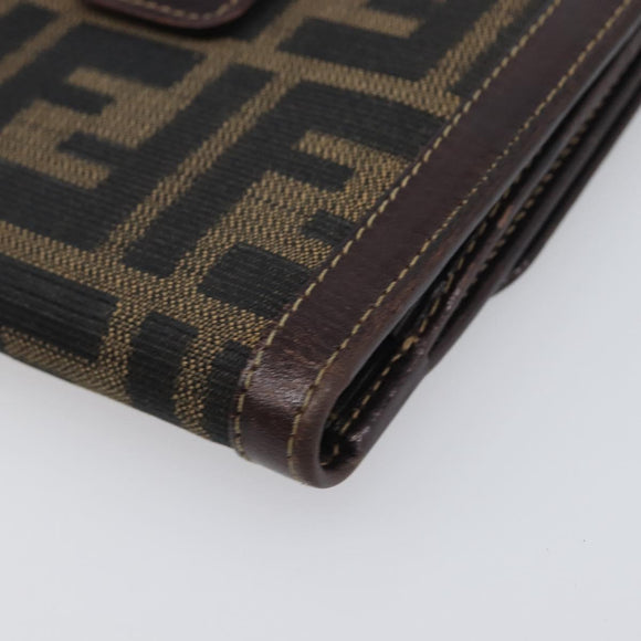 FENDI Zucca Canvas Wallet Black Brown Auth 199785A