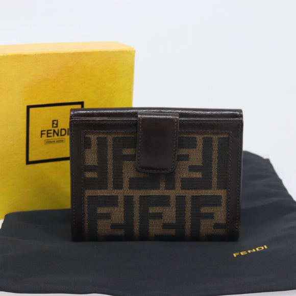 FENDI Zucca Canvas Mamma Baguette Wallet Black Brown Auth 199786A