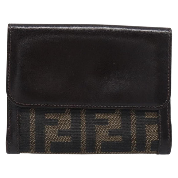 FENDI Zucca Canvas Mamma Baguette Wallet Black Brown Auth 199786A