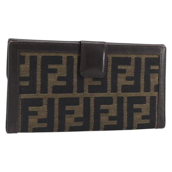 FENDI Zucca Canvas Long Wallet Black Brown Auth 199787A