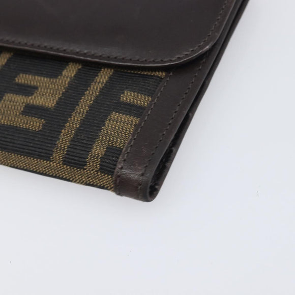 FENDI Zucca Canvas Long Wallet Black Brown Auth 199787A